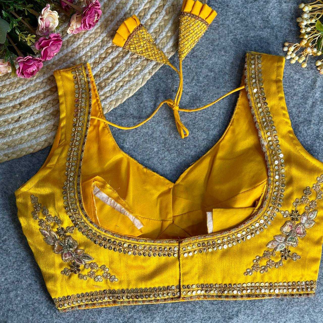 Italian Silk  V-Neck  Sequence Embroidery Blouse