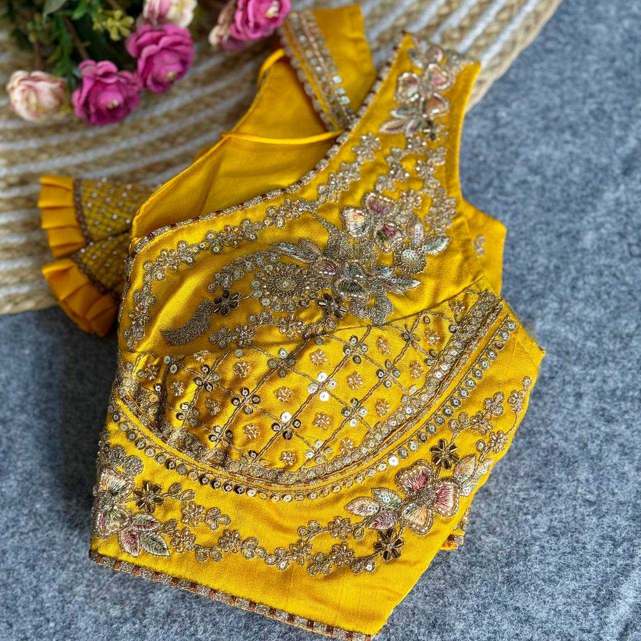 Italian Silk  V-Neck  Sequence Embroidery Blouse