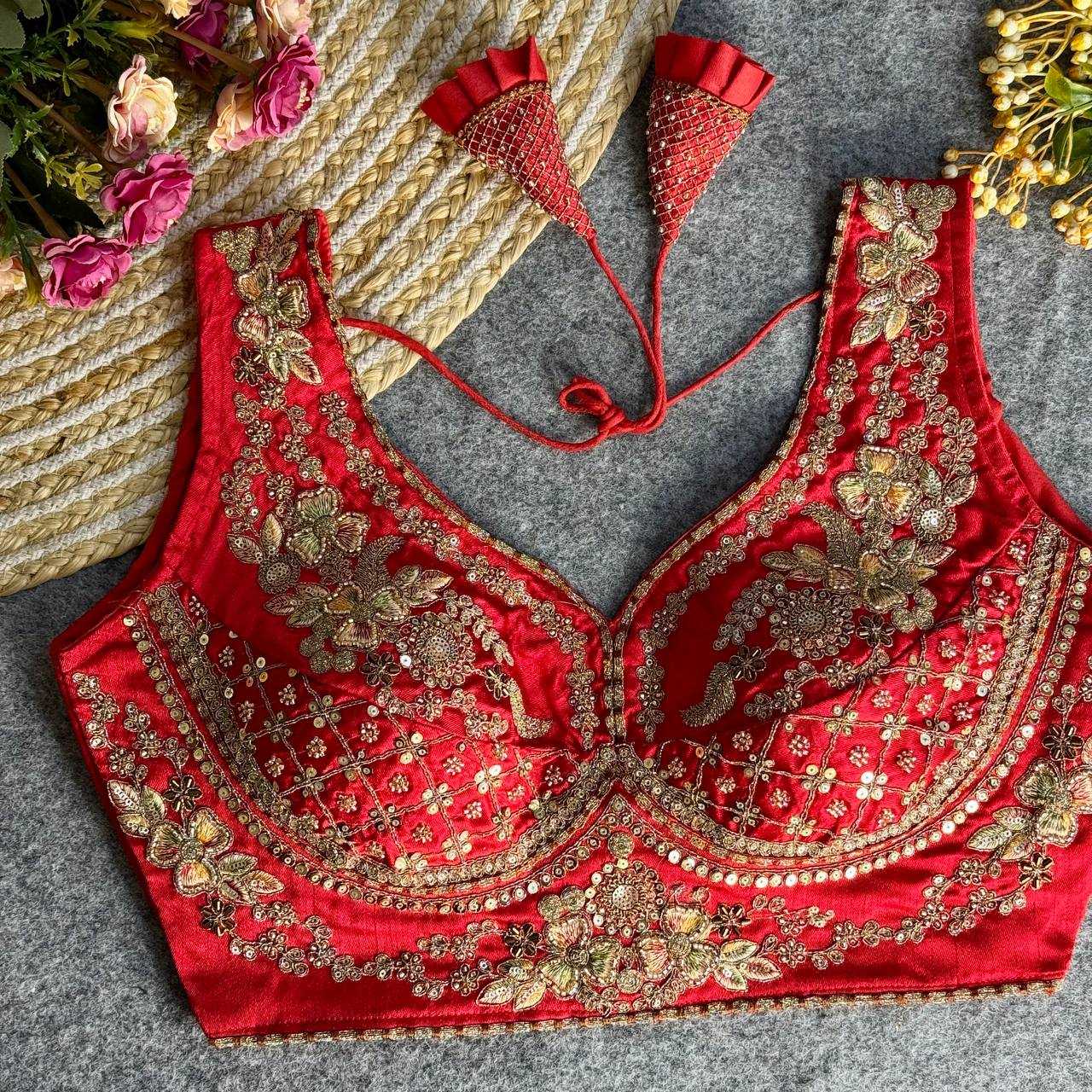 Italian Silk  V-Neck  Sequence Embroidery Blouse