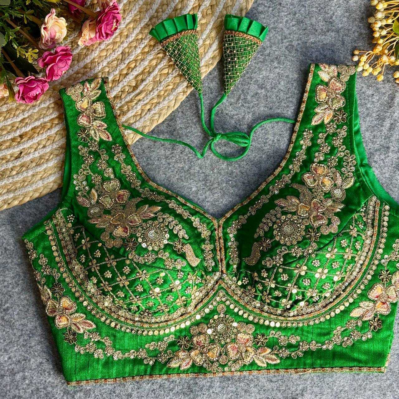 Italian Silk  V-Neck  Sequence Embroidery Blouse