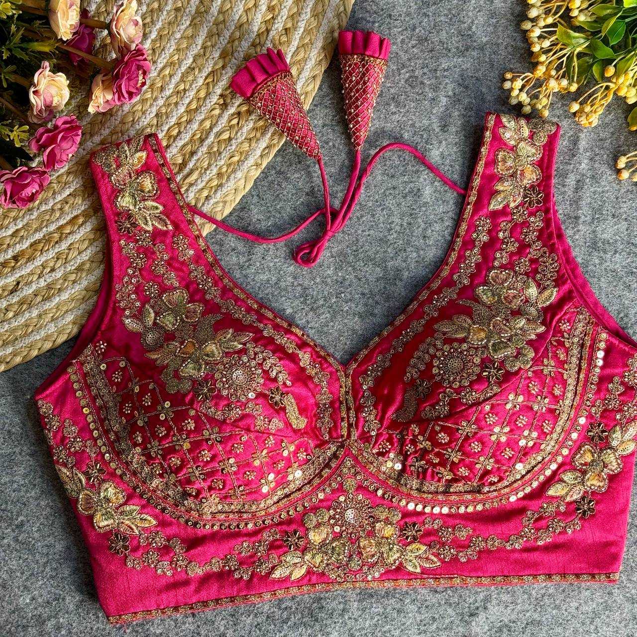 Italian Silk  V-Neck  Sequence Embroidery Blouse