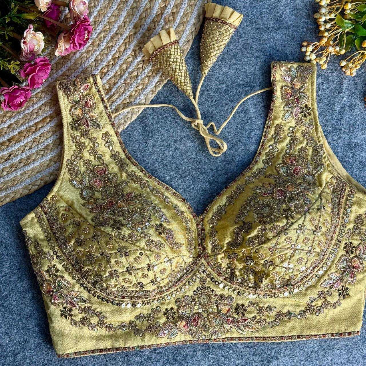 Italian Silk  V-Neck  Sequence Embroidery Blouse