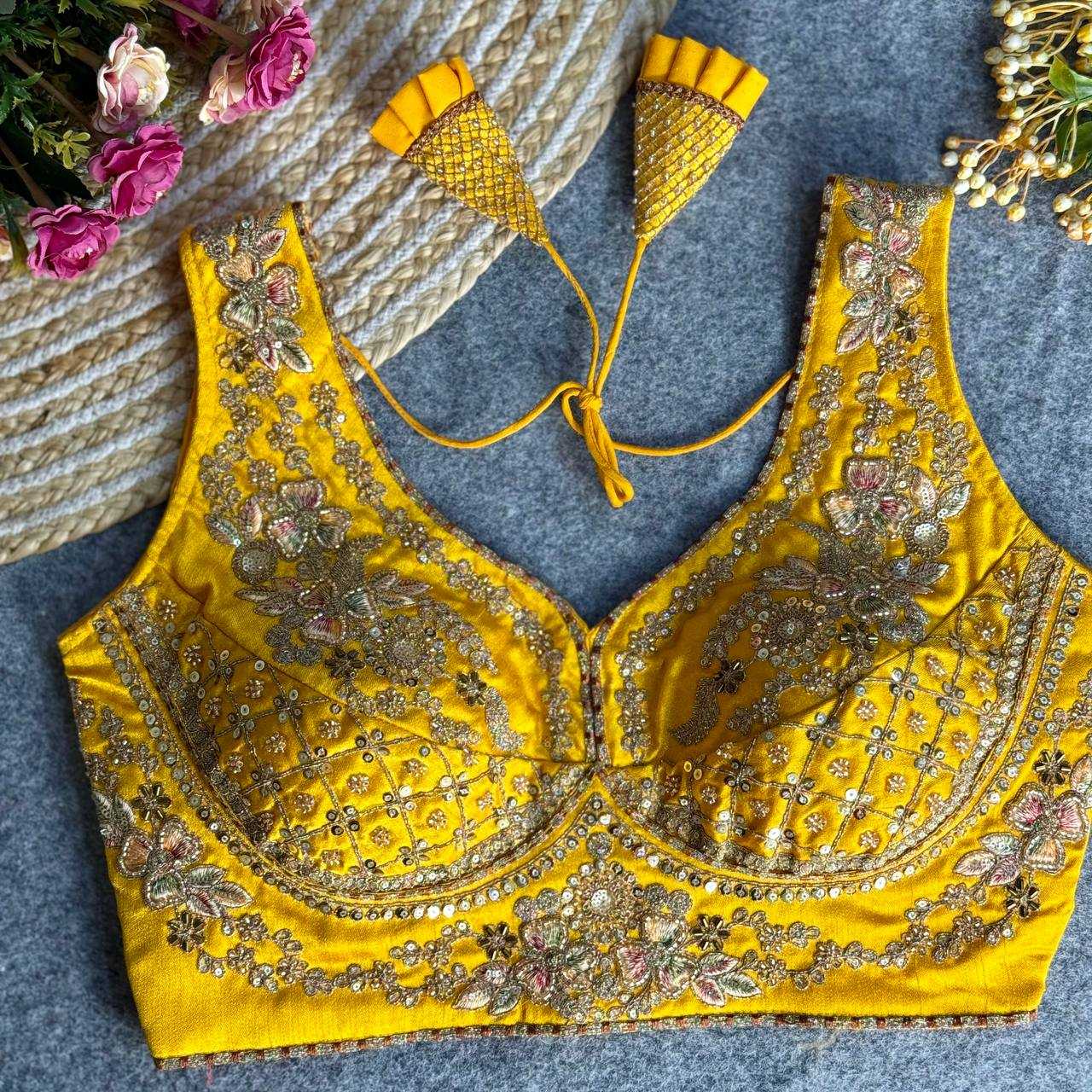 Italian Silk  V-Neck  Sequence Embroidery Blouse
