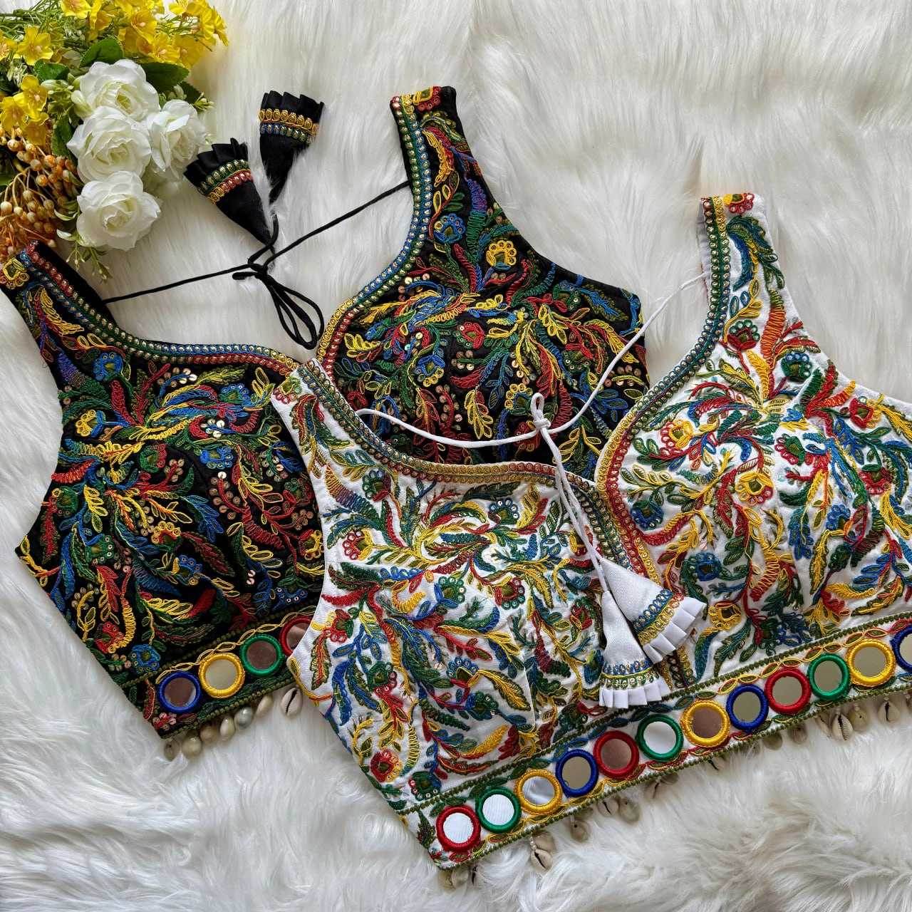 ITALIAN SILK READYMADE V-NECK SEQUENCE EMBROIDERY SLEEVELESS KUTCH WORK BLOUSE - MYLUXURY LANE ENTERPRISE