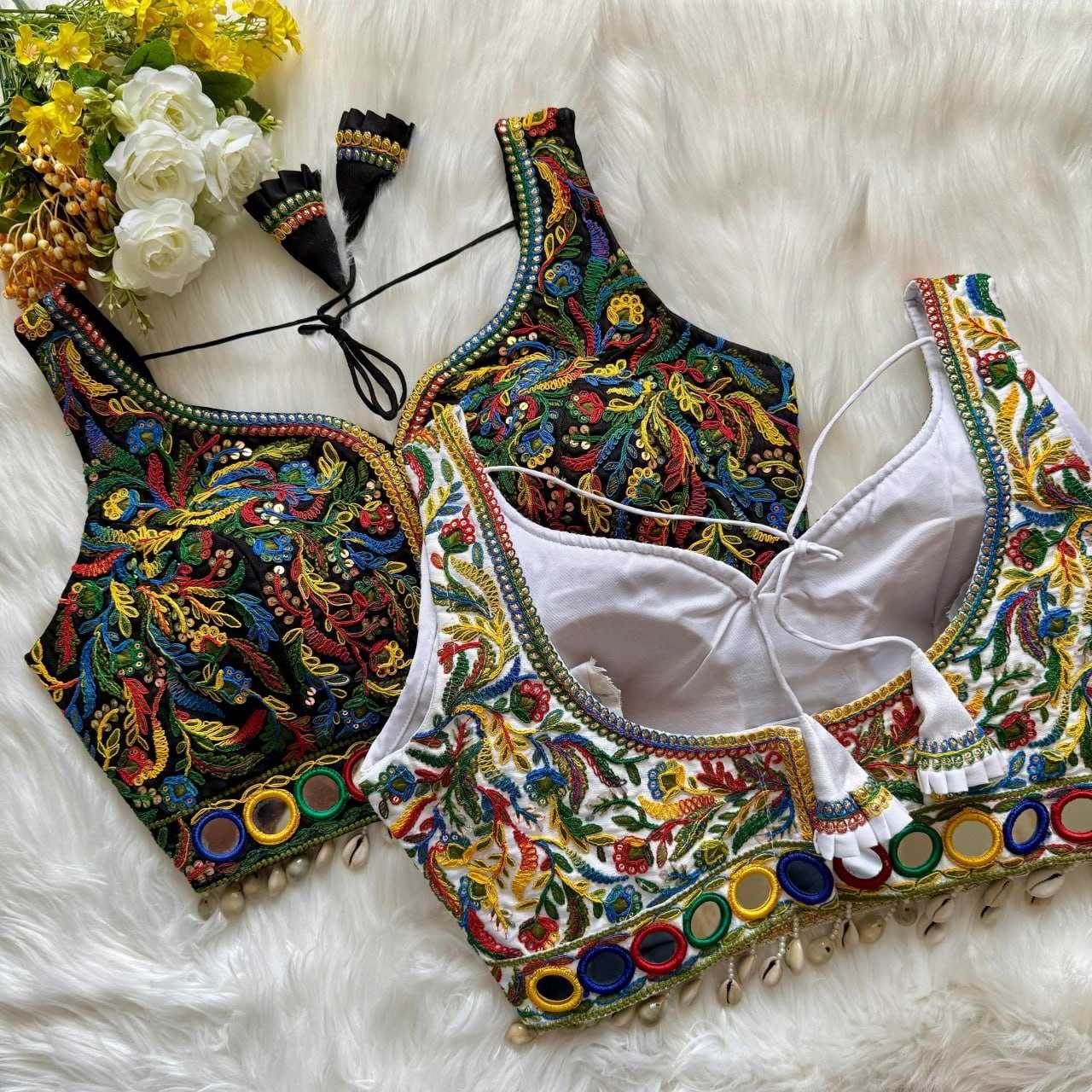 ITALIAN SILK READYMADE V-NECK SEQUENCE EMBROIDERY SLEEVELESS KUTCH WORK BLOUSE - MYLUXURY LANE ENTERPRISE