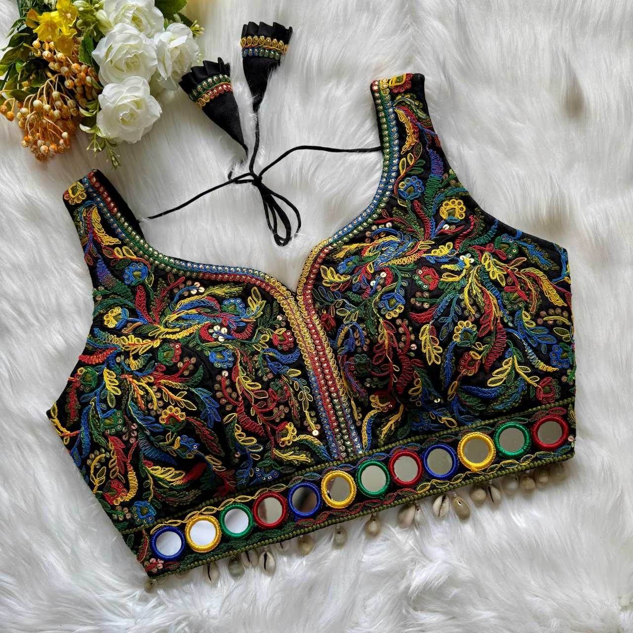 ITALIAN SILK READYMADE V-NECK SEQUENCE EMBROIDERY SLEEVELESS KUTCH WORK BLOUSE - MYLUXURY LANE ENTERPRISE