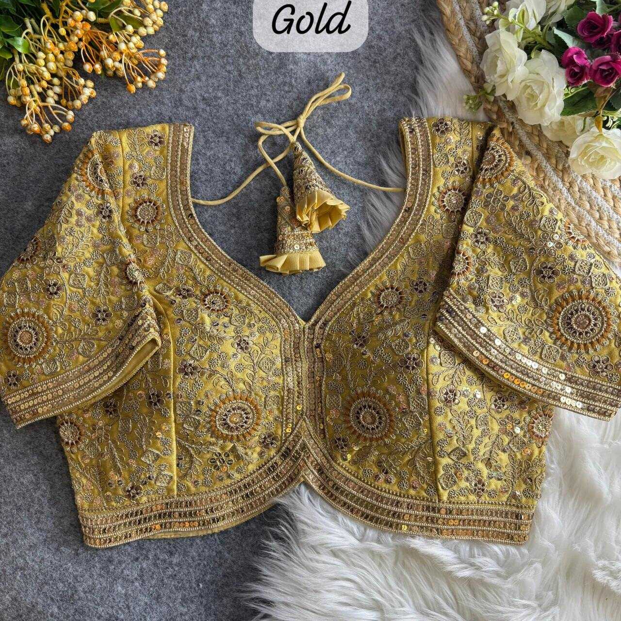 ITALIAN SILK  READYMADE  V-NECK SEQUENCE EMBROIDERY BLOUSE