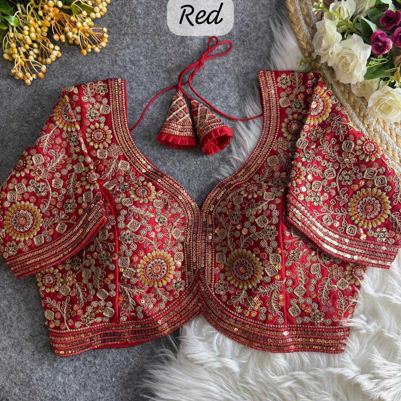 ITALIAN SILK  READYMADE  V-NECK SEQUENCE EMBROIDERY BLOUSE