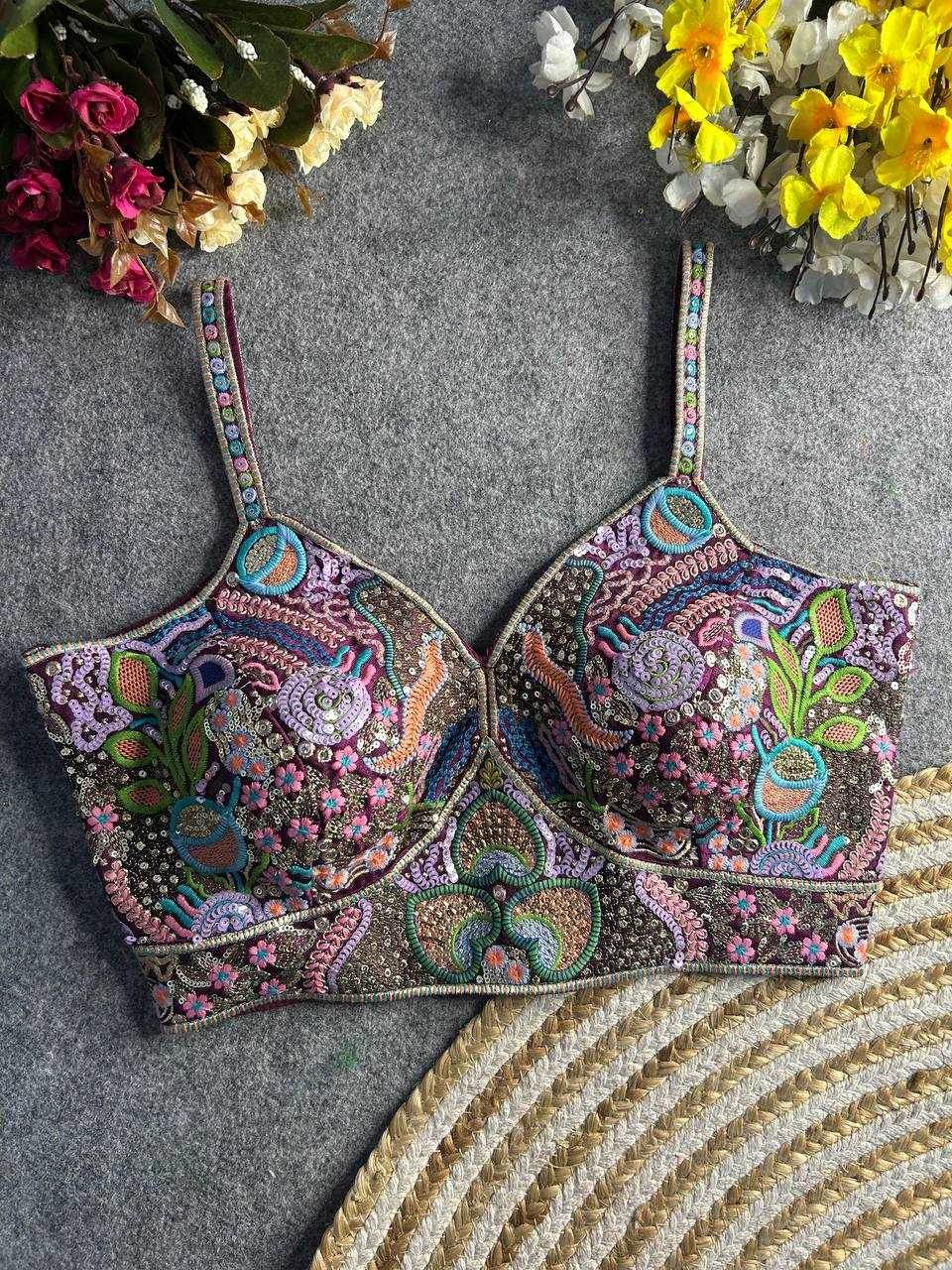 Italian Silk Spaghetti Readymade Sequence Embroidery Blouse - MYLUXURY LANE ENTERPRISE