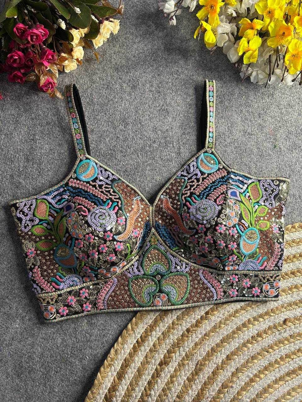 Italian Silk Spaghetti Readymade Sequence Embroidery Blouse - MYLUXURY LANE ENTERPRISE