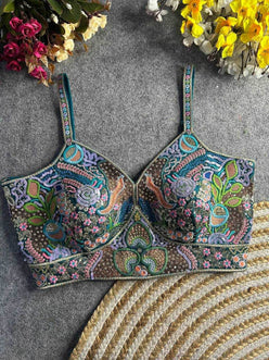 Italian Silk Spaghetti Readymade Sequence Embroidery Blouse - MYLUXURY LANE ENTERPRISE