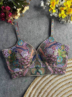 Italian Silk Spaghetti Readymade Sequence Embroidery Blouse - MYLUXURY LANE ENTERPRISE