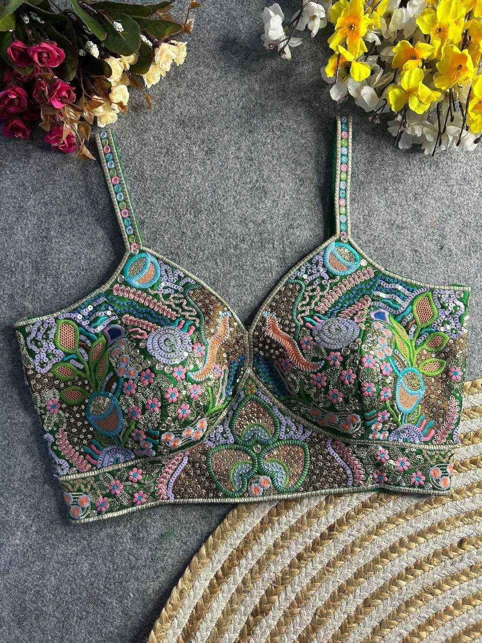 Italian Silk Spaghetti Readymade Sequence Embroidery Blouse - MYLUXURY LANE ENTERPRISE