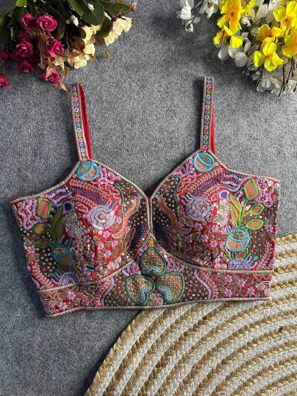 Italian Silk Spaghetti Readymade Sequence Embroidery Blouse - MYLUXURY LANE ENTERPRISE