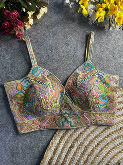 Italian Silk Spaghetti Readymade Sequence Embroidery Blouse - MYLUXURY LANE ENTERPRISE