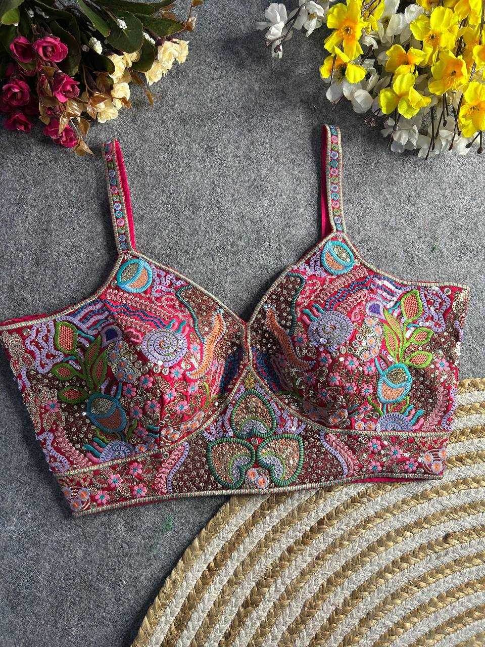 Italian Silk Spaghetti Readymade Sequence Embroidery Blouse - MYLUXURY LANE ENTERPRISE