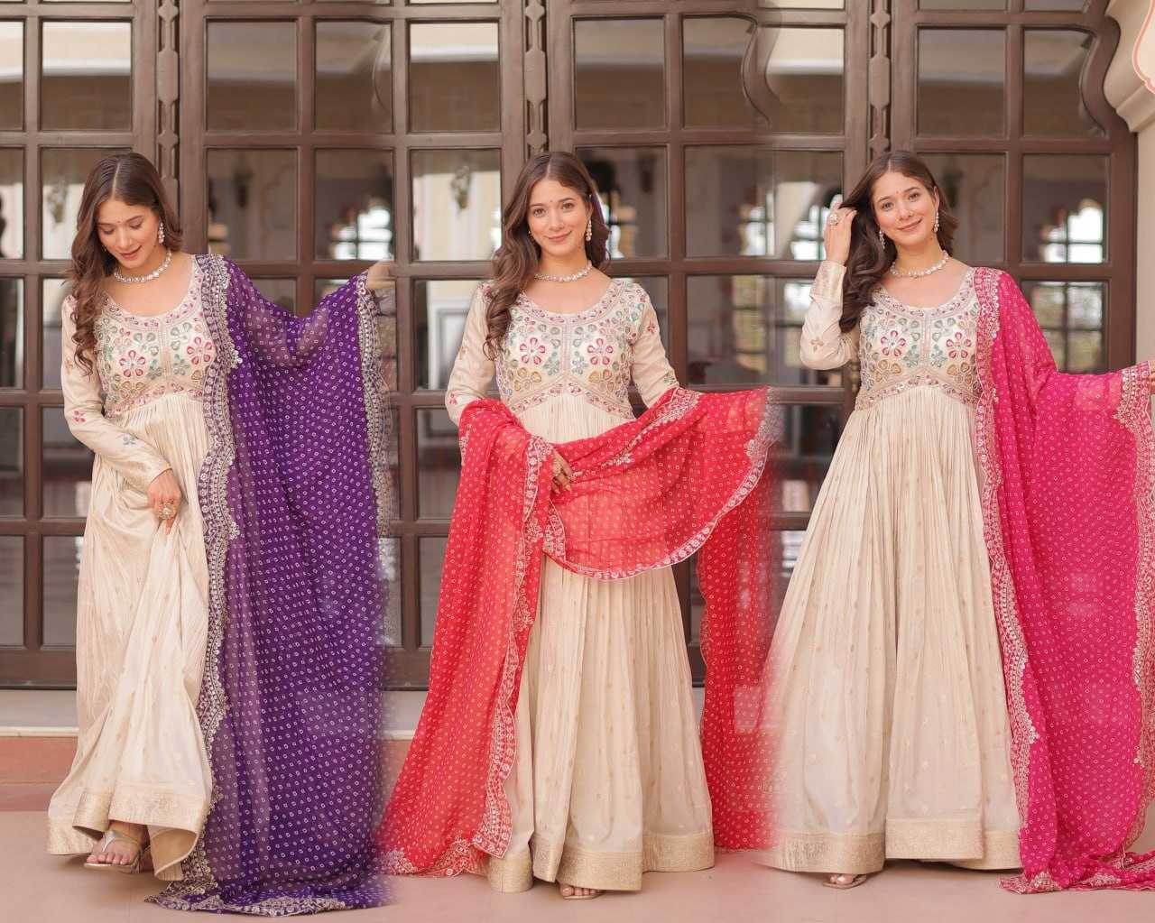 Jacquard Embroidered Gown With Dupatta - MYLUXURY LANE ENTERPRISE