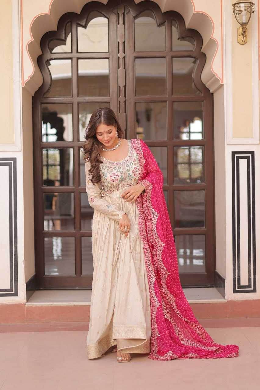 Jacquard Embroidered Gown With Dupatta - MYLUXURY LANE ENTERPRISE