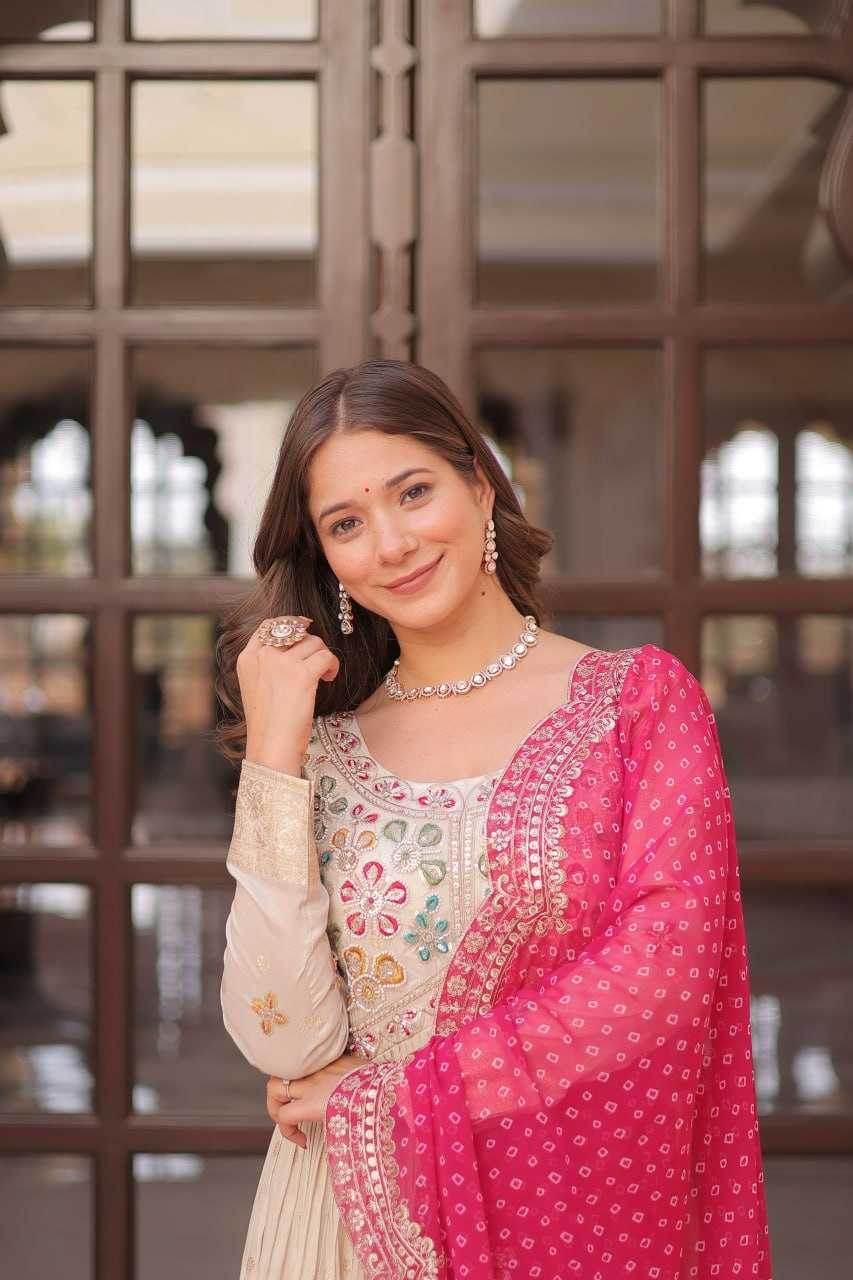 Jacquard Embroidered Gown With Dupatta - MYLUXURY LANE ENTERPRISE