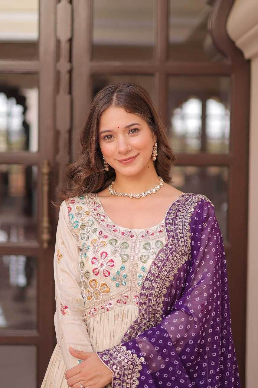 Jacquard Embroidered Gown With Dupatta - MYLUXURY LANE ENTERPRISE