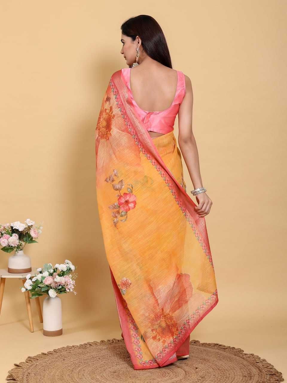 Jacquard Printed Cotton Linen Saree