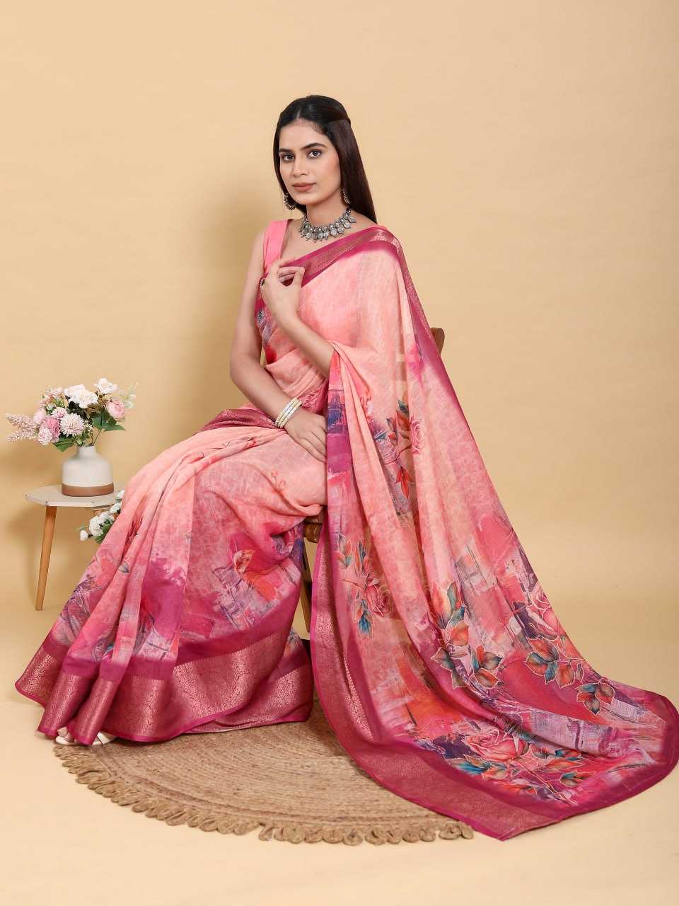 Jacquard  Printed Indian Sarees