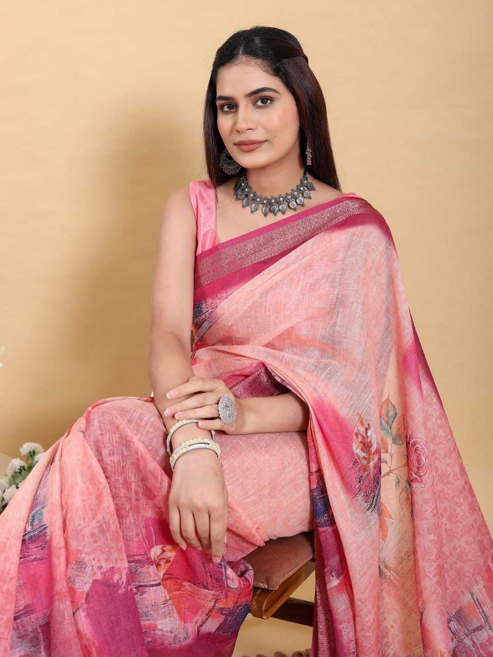 Jacquard  Printed Indian Sarees