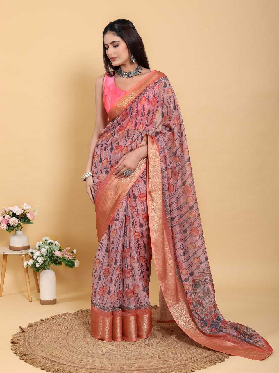 Jacquard  Party Wear  Cotton Linen Sarees