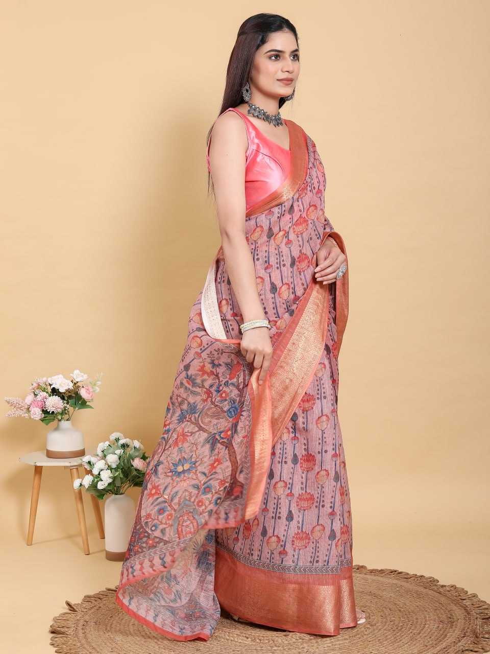 Jacquard  Party Wear  Cotton Linen Sarees