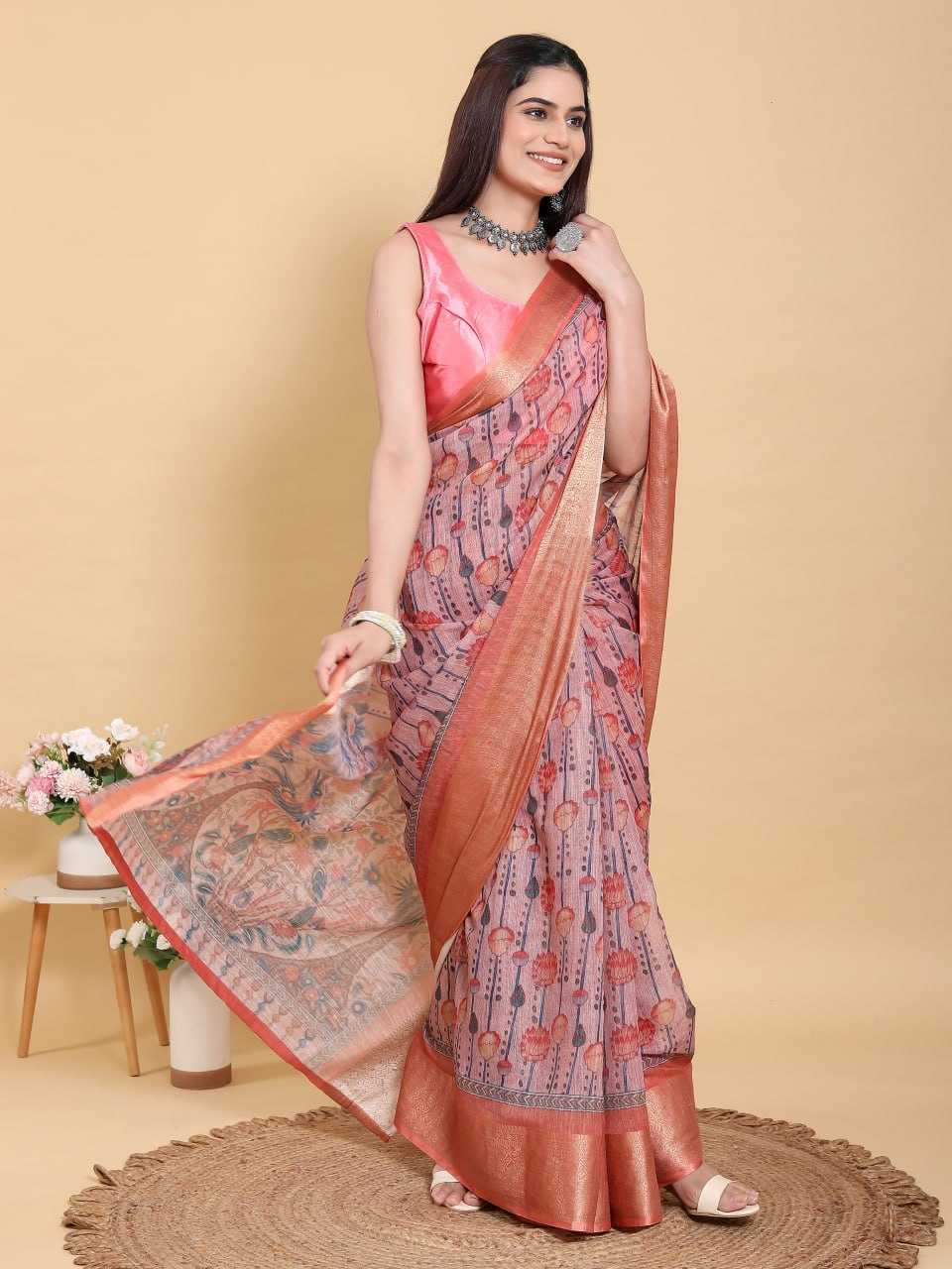 Jacquard  Party Wear  Cotton Linen Sarees