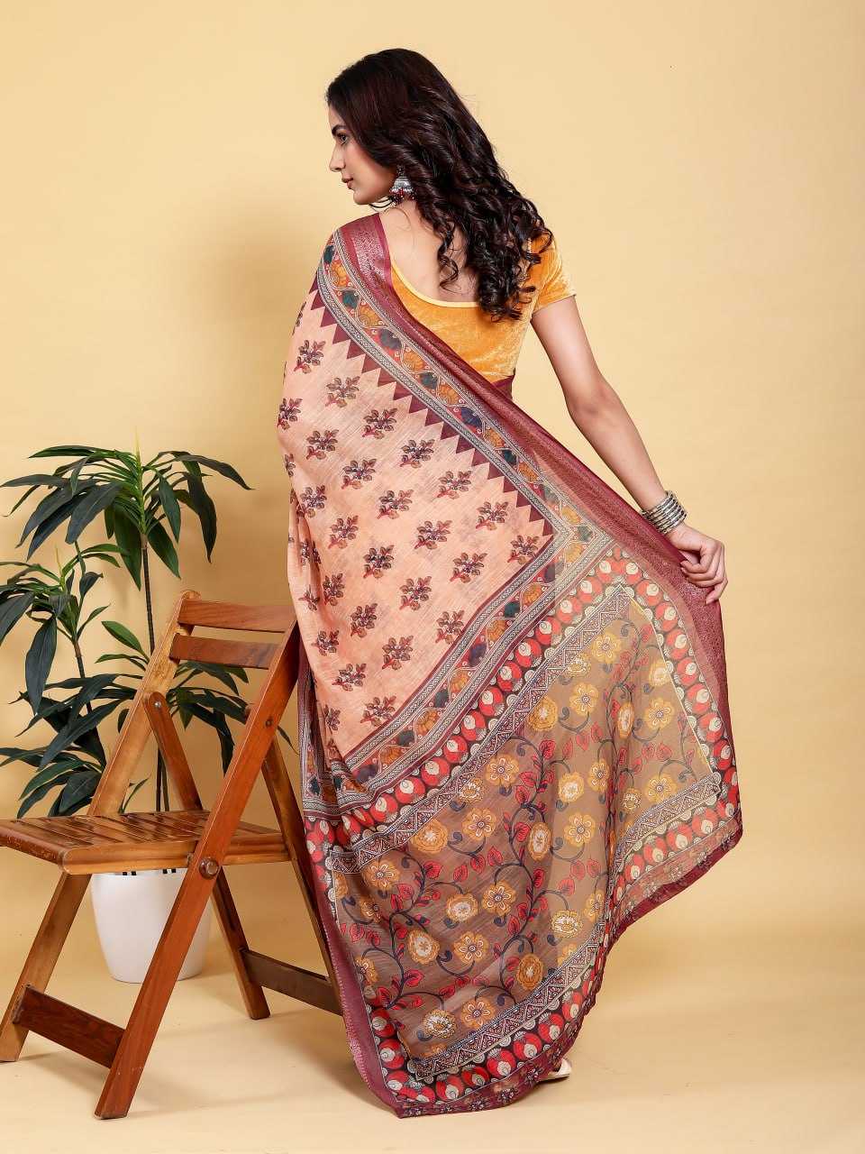 Jacquard  Printed Cotton Linen Jacquard Saree