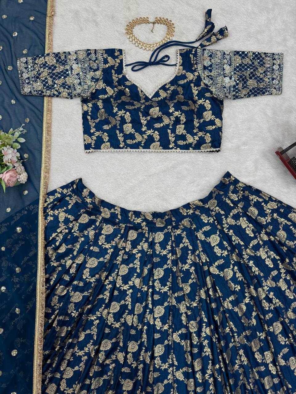 Jacquard Designer Lehenga Choli With Dupatta Sequins - MYLUXURY LANE ENTERPRISE