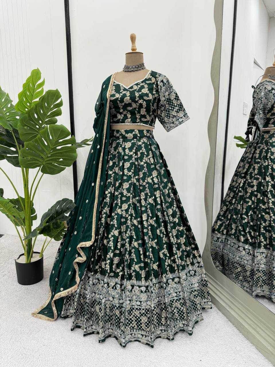 Jacquard Designer Lehenga Choli With Dupatta Sequins - MYLUXURY LANE ENTERPRISE