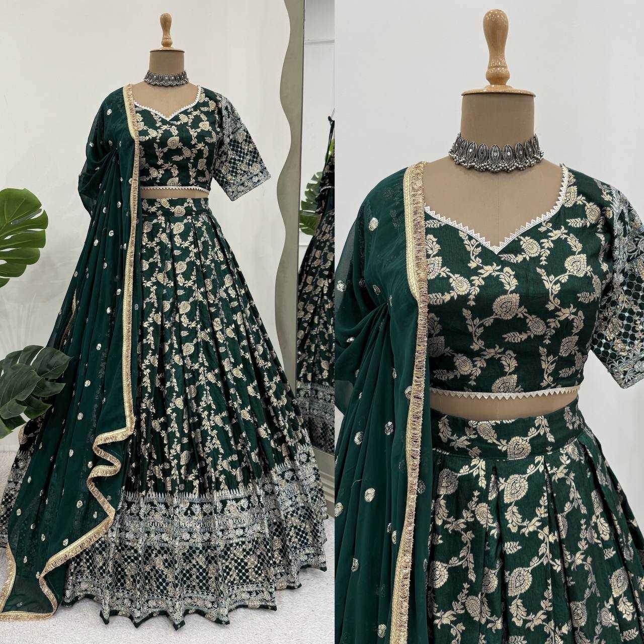 Jacquard Designer Lehenga Choli With Dupatta Sequins - MYLUXURY LANE ENTERPRISE
