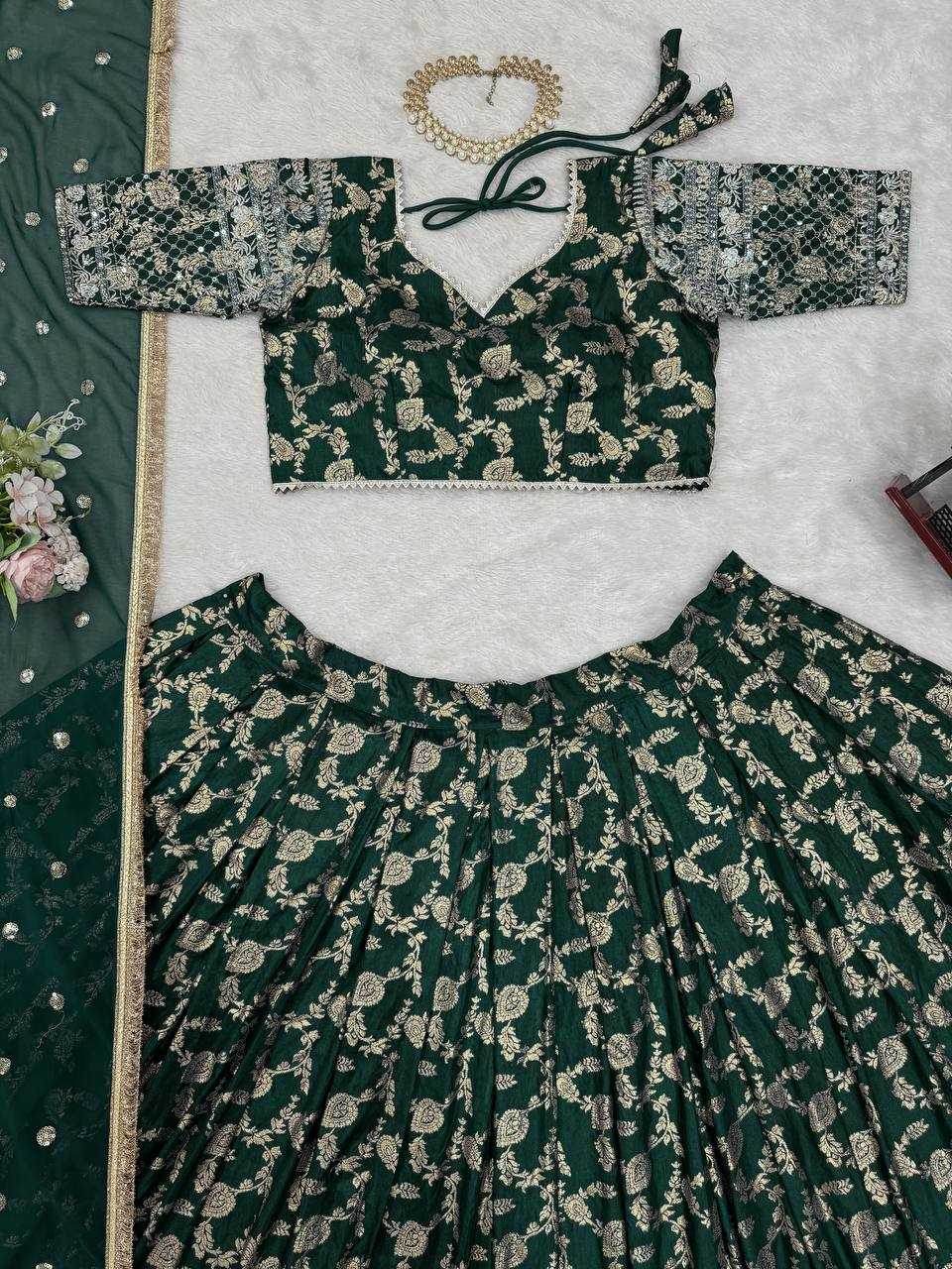 Jacquard Designer Lehenga Choli With Dupatta Sequins - MYLUXURY LANE ENTERPRISE