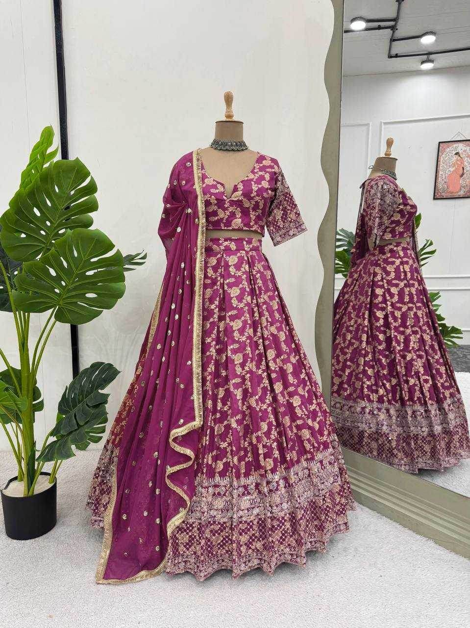 Jacquard Designer Lehenga Choli With Dupatta Sequins - MYLUXURY LANE ENTERPRISE