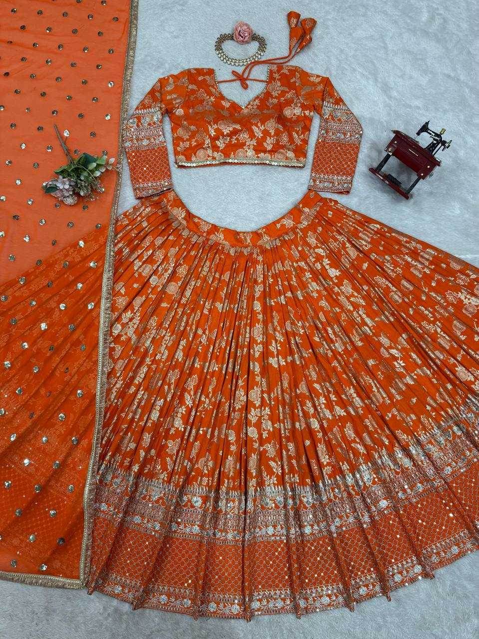 Jacquard Designer Lehenga Choli With Dupatta Sequins - MYLUXURY LANE ENTERPRISE