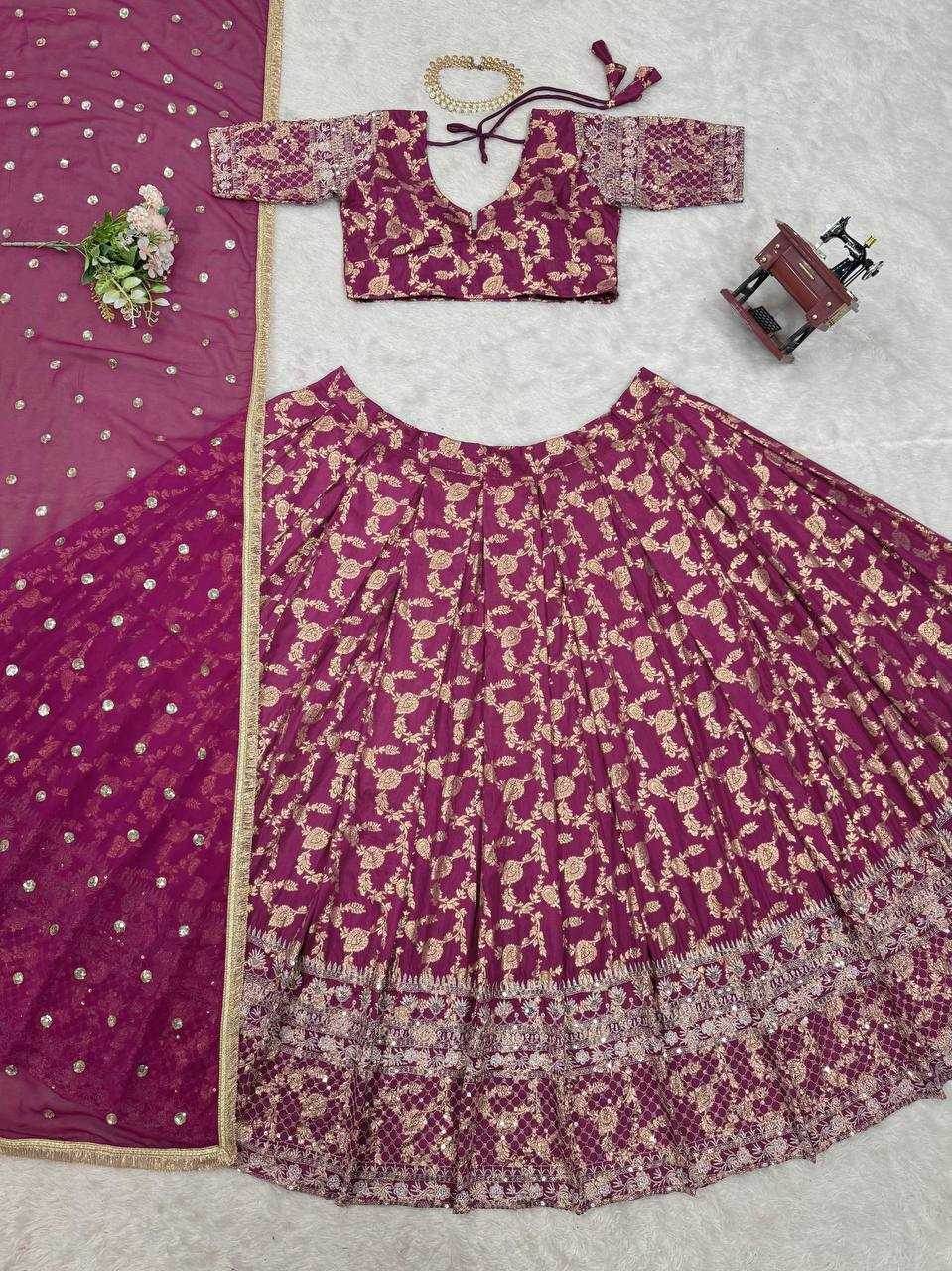 Jacquard Designer Lehenga Choli With Dupatta Sequins - MYLUXURY LANE ENTERPRISE