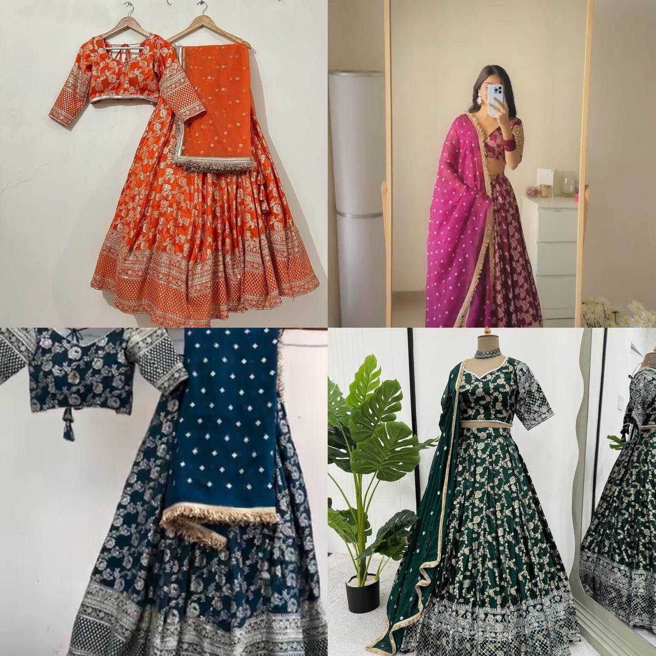 Jacquard Designer Lehenga Choli With Dupatta Sequins - MYLUXURY LANE ENTERPRISE