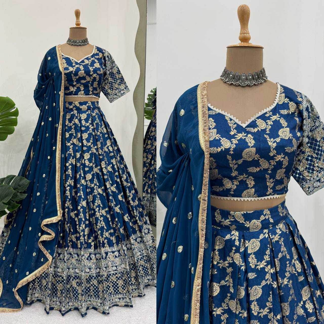 Jacquard Designer Lehenga Choli With Dupatta Sequins - MYLUXURY LANE ENTERPRISE
