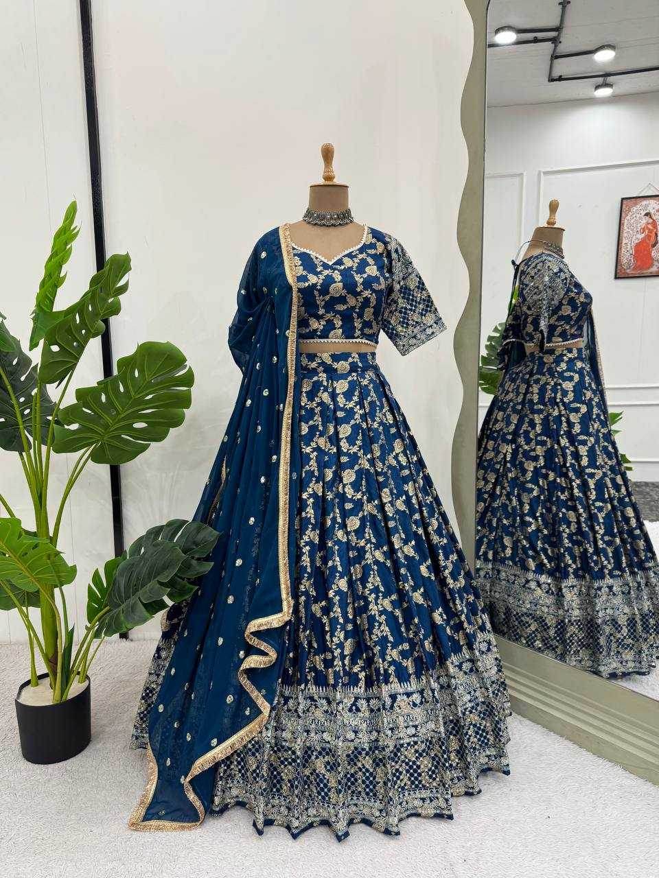 Jacquard Designer Lehenga Choli With Dupatta Sequins - MYLUXURY LANE ENTERPRISE