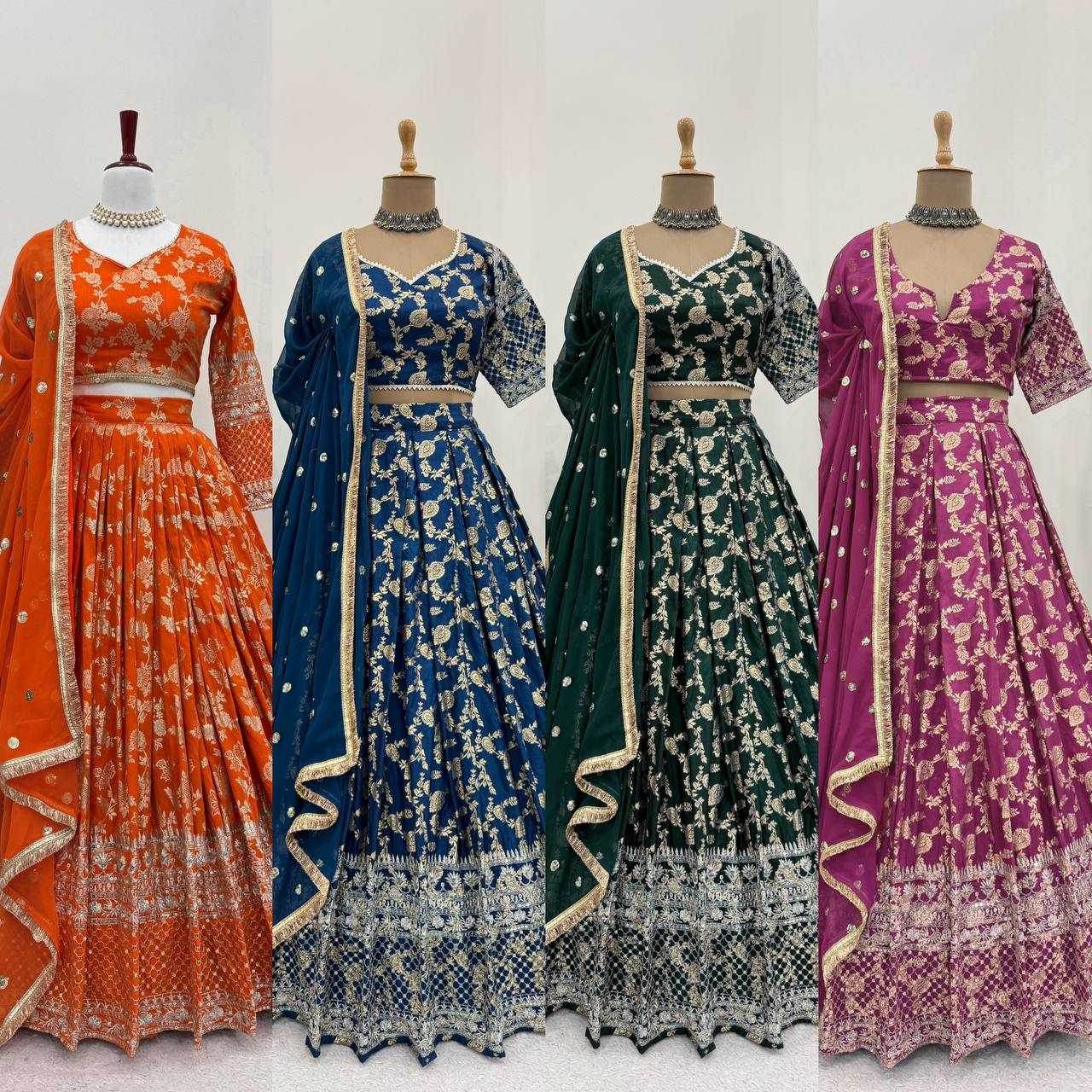 Jacquard Designer Lehenga Choli With Dupatta Sequins - MYLUXURY LANE ENTERPRISE