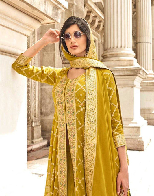 Jacquard Embroidery   Handwork Palazzo Suit