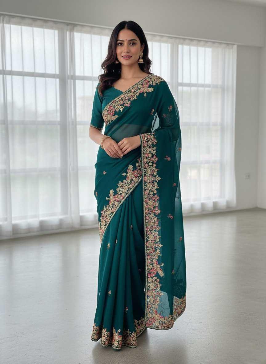 Jimmy Choo Embroidered Butta Saree - MYLUXURY LANE ENTERPRISE