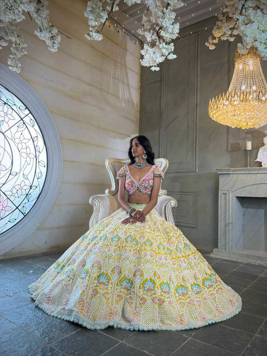 Kasturi Silk  Embroidered  Sequins Lehenga With Cancan