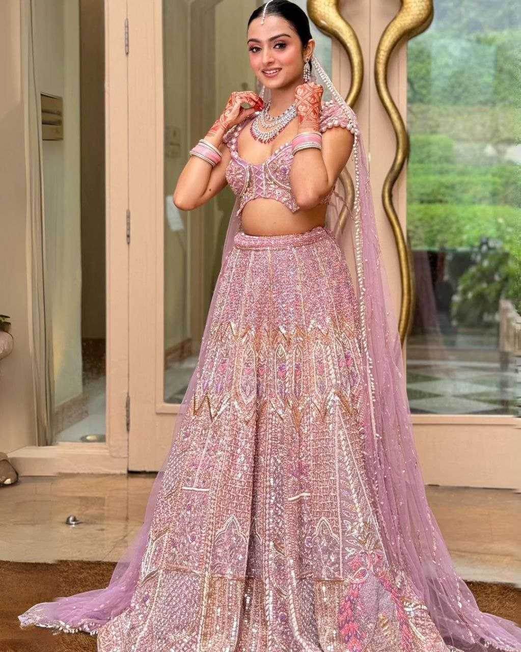 Kasturi Silk Embroidered Thread Work Sequins Lehenga With Cancan - MYLUXURY LANE ENTERPRISE