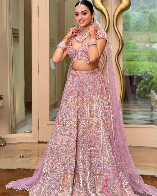 Kasturi Silk  Embroidered  Thread Work Sequins Lehenga With Cancan