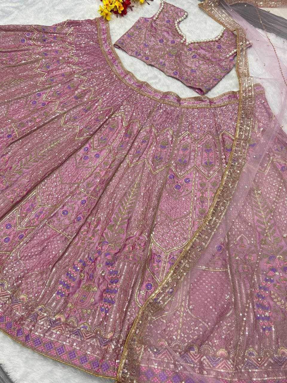Kasturi Silk Embroidered Thread Work Sequins Lehenga With Cancan - MYLUXURY LANE ENTERPRISE