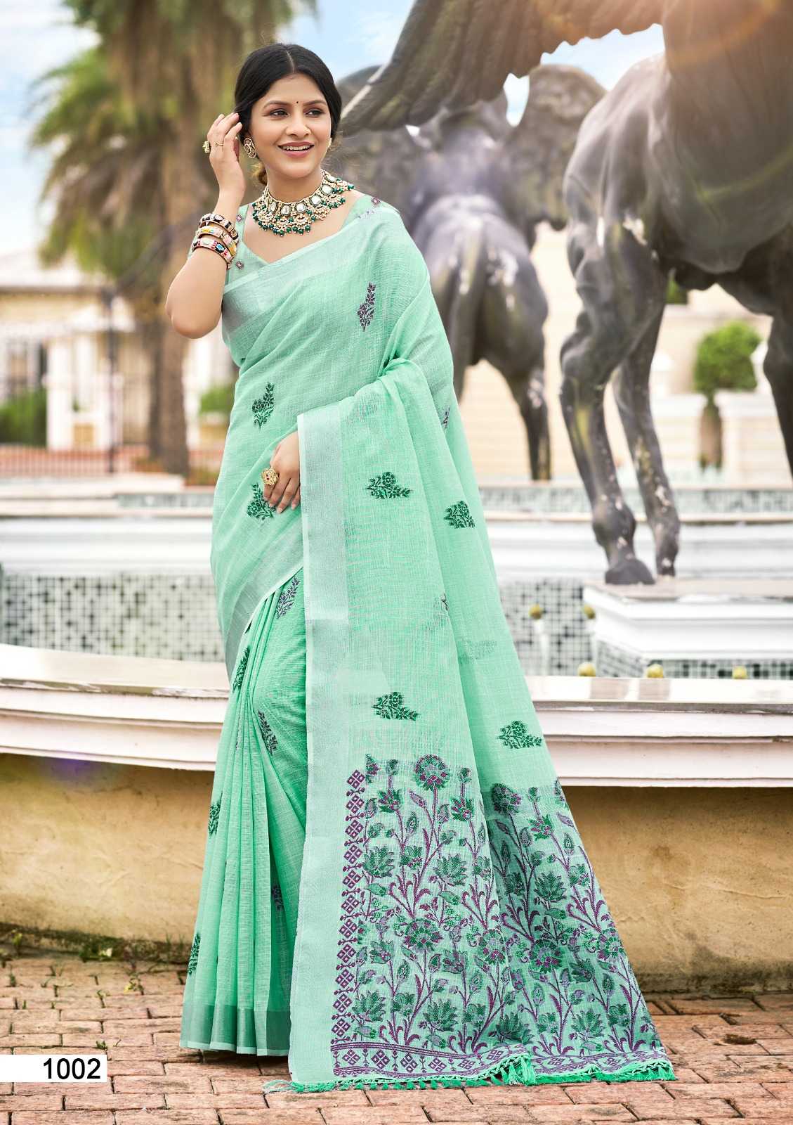 Linen  Festive Sarees  With Blouse