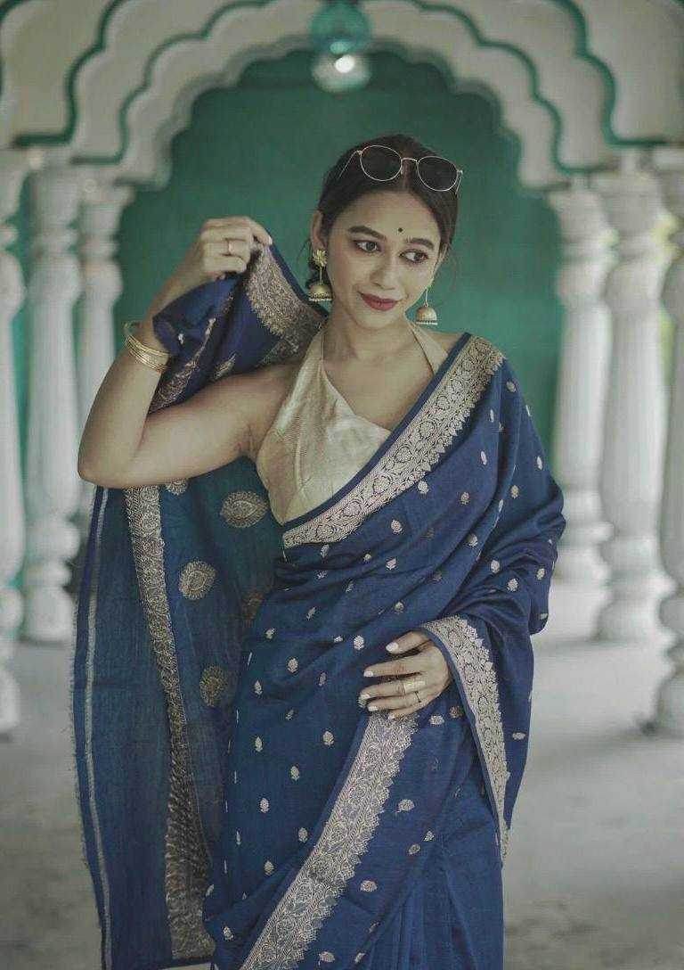 Linen Jacquard Saree - MYLUXURY LANE ENTERPRISE